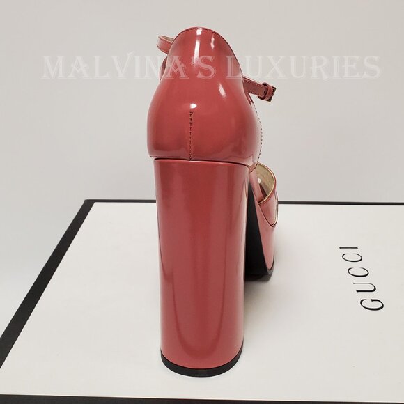 GUCCI SHOES MEDEA PLATFORM SANDALS RED PINK LEATHER sz 38.5 8.5 - Picture 4 of 10